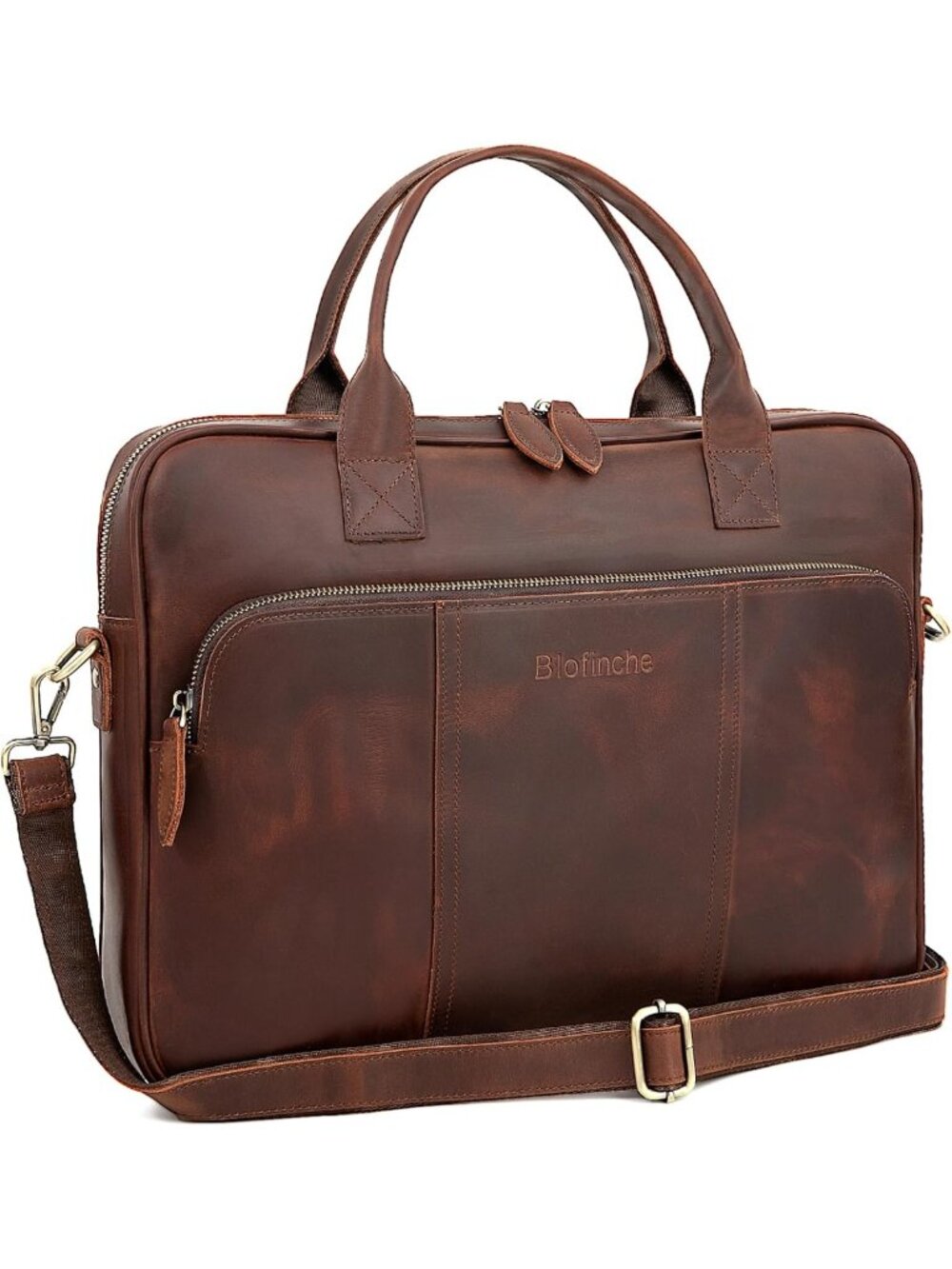 Genuine Leather 15.6" Laptop Briefcase, Messenger Shoulder Bag, Work Satchel